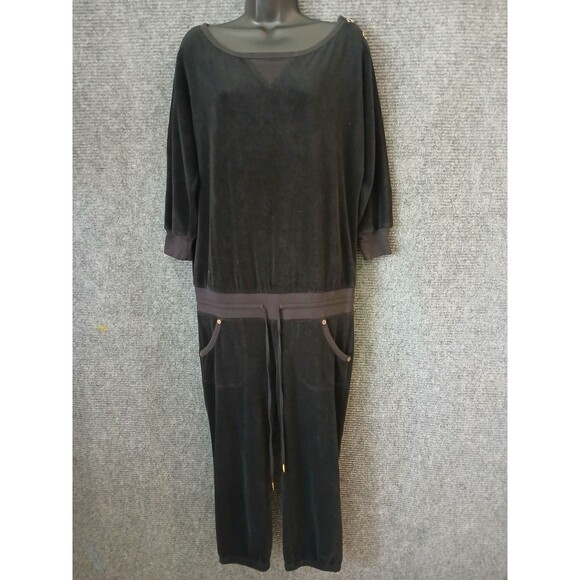 Juicy Couture Jumpsuit Vintage Y2K Black Terrycloth 3/4 Sleeve Women's Size M - Picture 1 of 10